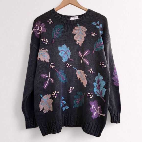 Vintage AOP Art To Wear Sweater Sz M Cabincore Grandma Cottagecore Cozy Fall - Picture 9 of 10